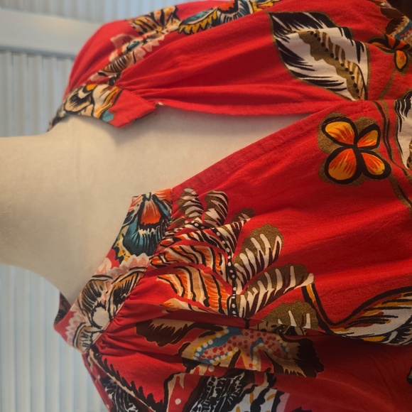 Anthropolgie x Conditions Apply Puff Sleeve Smocked Tropical Ruffle Maxi Dress 4 - Picture 5 of 11